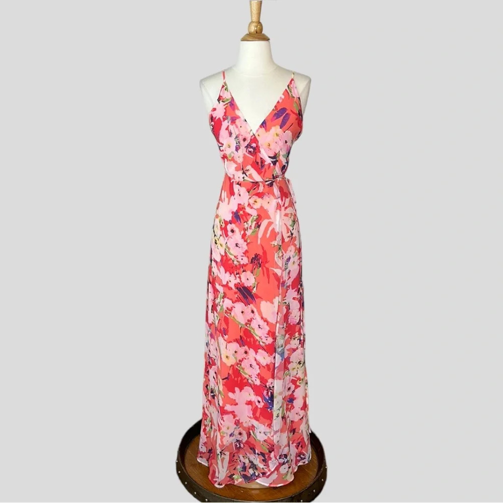 FLEUR by YUMI KIM Floral Maxi Wrap Dress Boho Summer Lover Vermillion Bloom XS‎